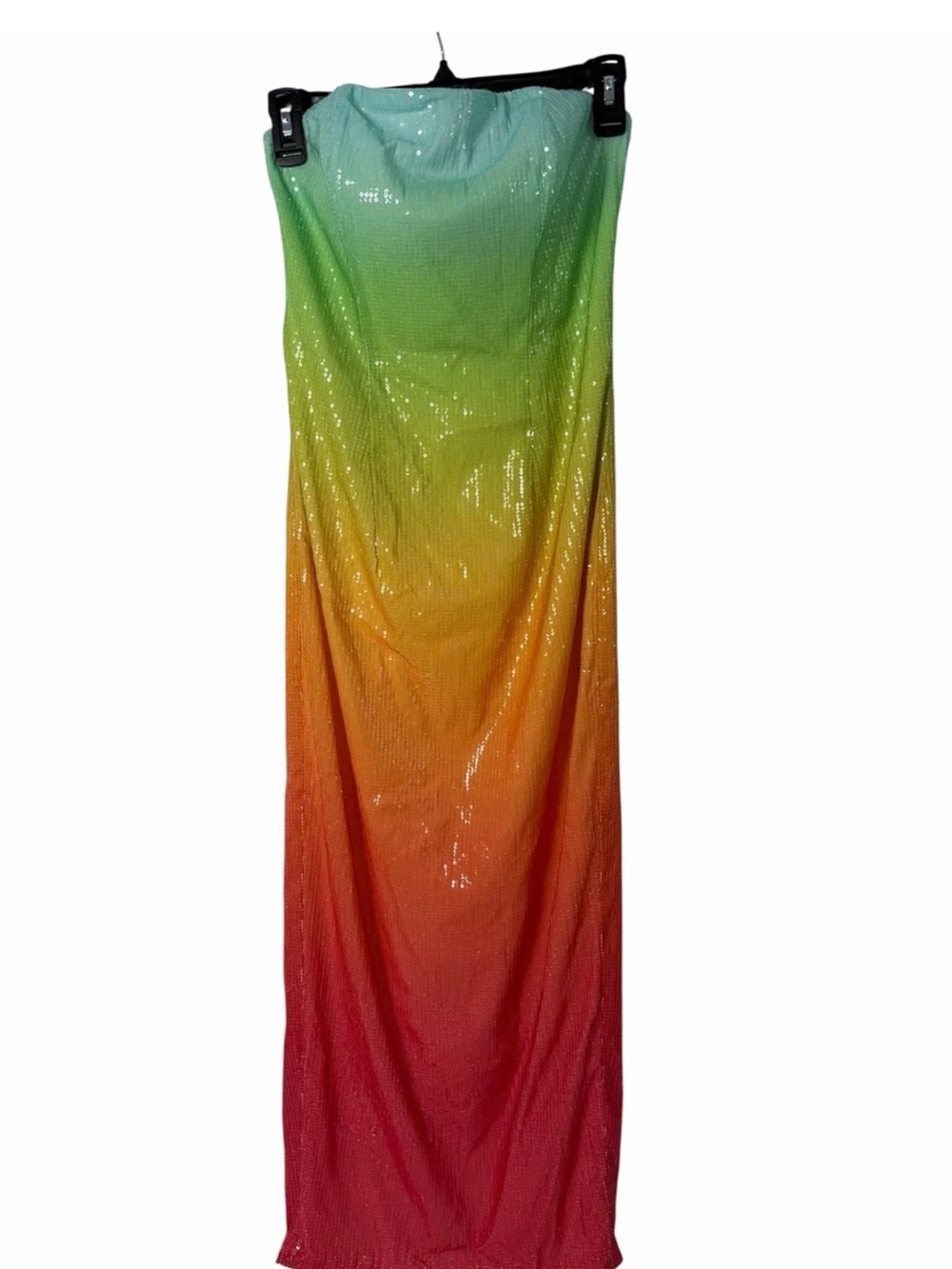 Bella Barnett Rainbow Sequin Maxi Dress size S Strapless Bodycon Omber party D